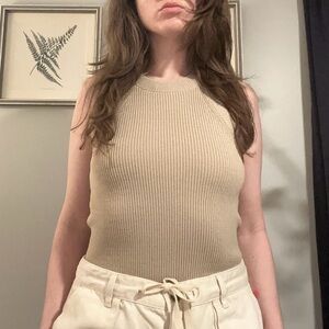 Antonio Melani Beige Ribbed Knit Razorback Tank Top Size Small